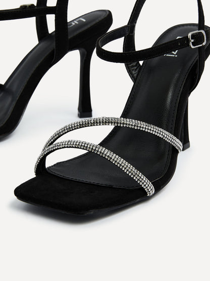 Mesmerize Black Diamante Heeled Sandals