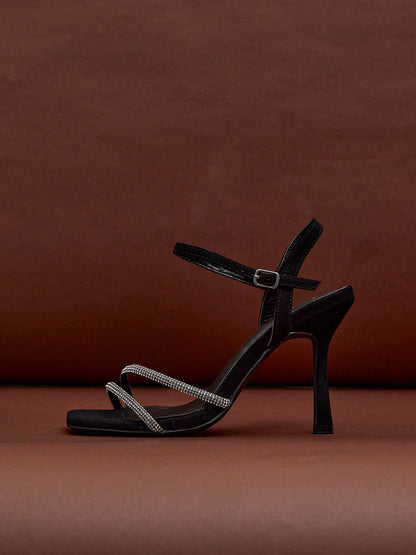 Mesmerize Black Diamante Heeled Sandals