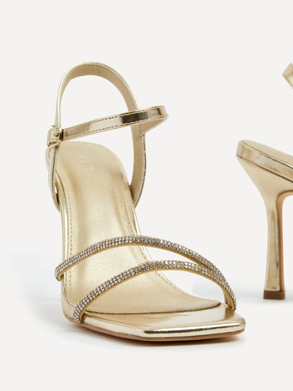 Mesmerize Gold Diamante Heeled Sandals