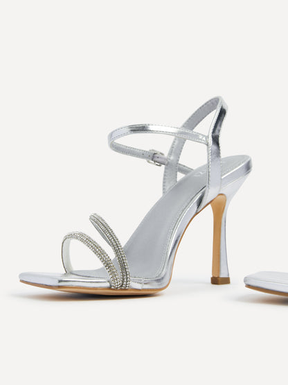 Mesmerize Silver Diamante Heeled Sandals