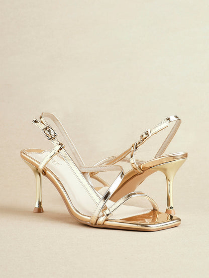 Midnight Gold Chrome Heeled Sandals