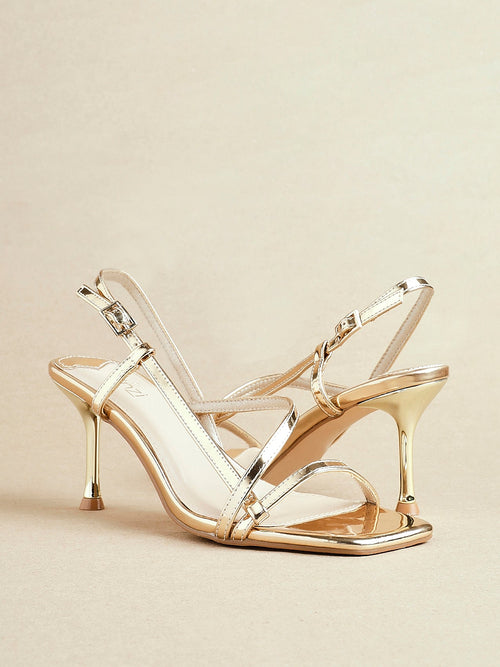 Midnight Gold Chrome Heeled Sandals