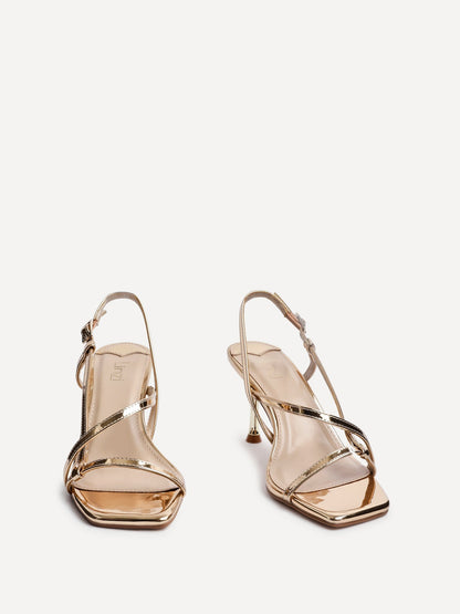 Midnight Gold Chrome Heeled Sandals