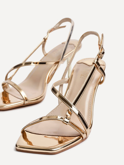 Midnight Gold Chrome Heeled Sandals