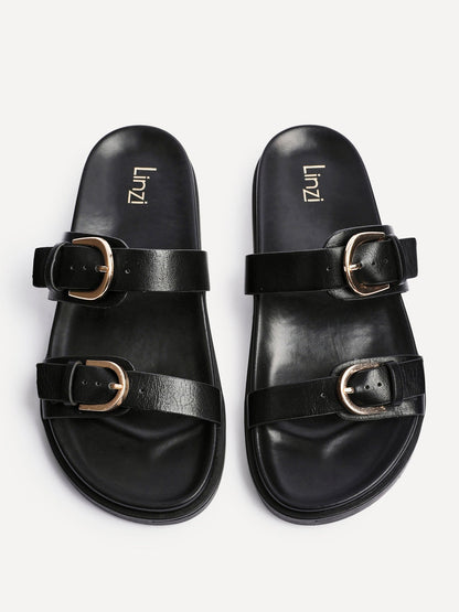 Miko Black Double Buckle Sandals