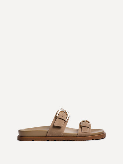 Miko Taupe Double Buckle Sandals