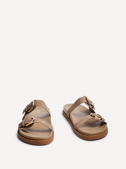Miko Taupe Double Buckle Sandals