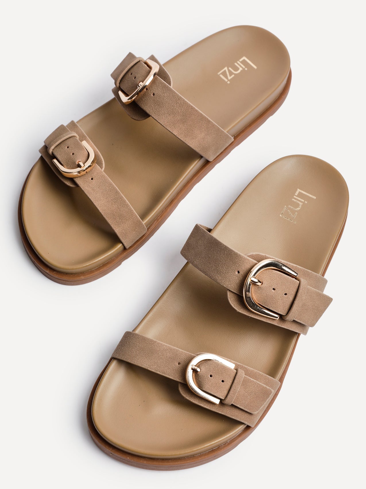 Miko Taupe Double Buckle Sandals
