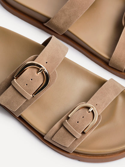 Miko Taupe Double Buckle Sandals