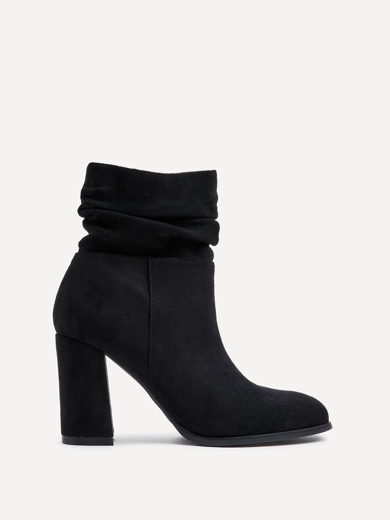 Mila Black Suede Heeled Ruched Ankle Boots