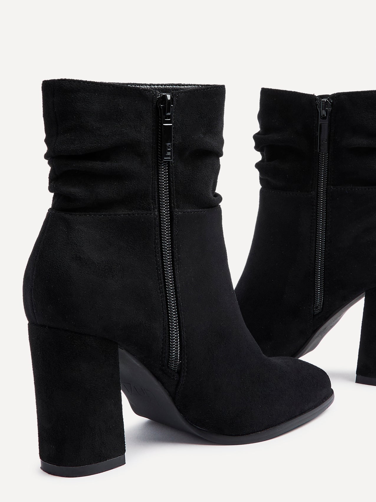Mila Black Suede Heeled Ruched Ankle Boots