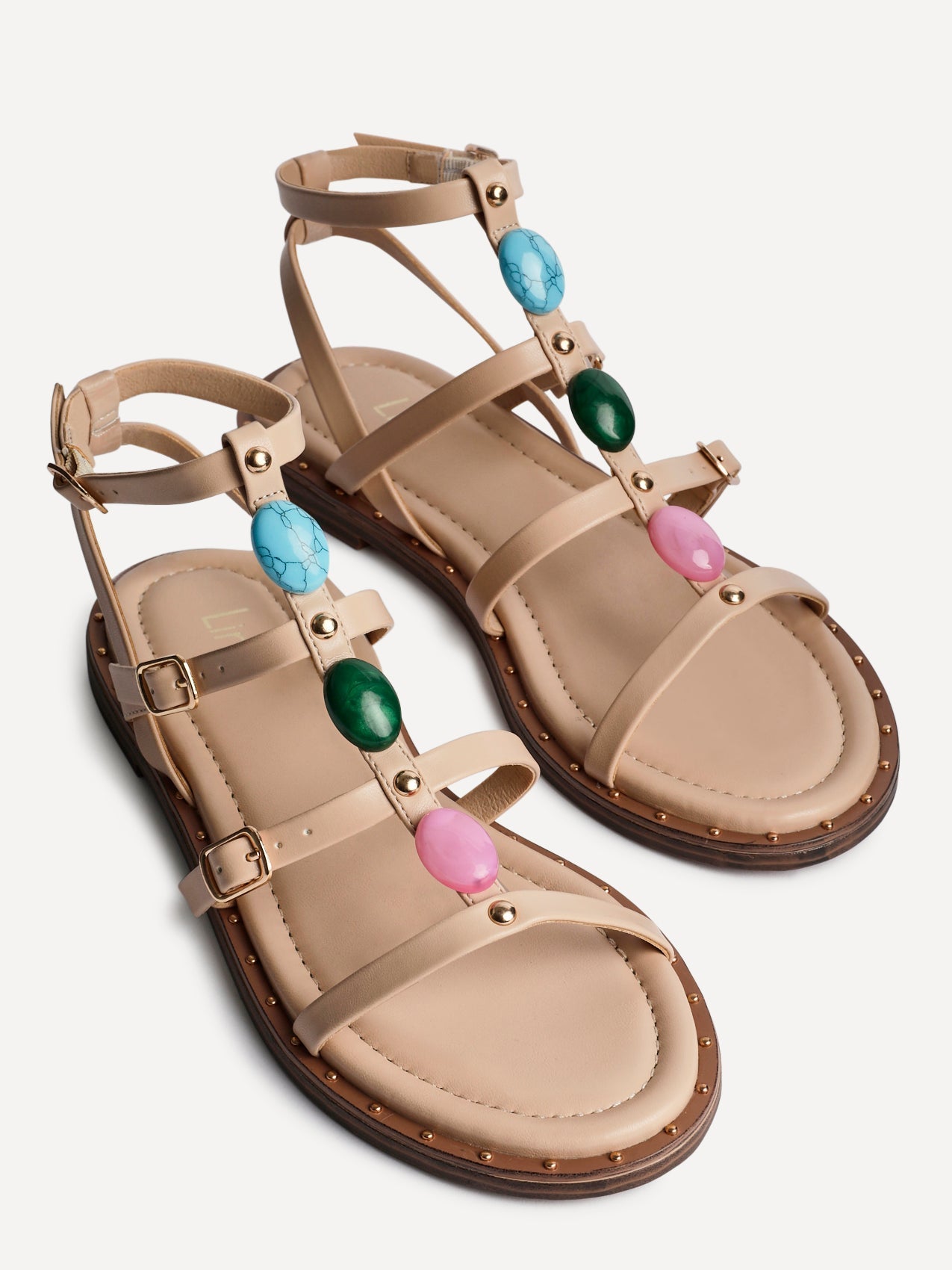 Mimi Nude Gladiator Flat Sandals