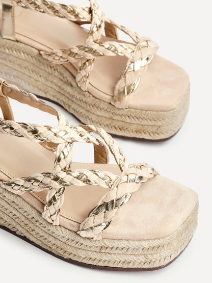 Mimosa Nude Plaited Flatform Wedged Sandals