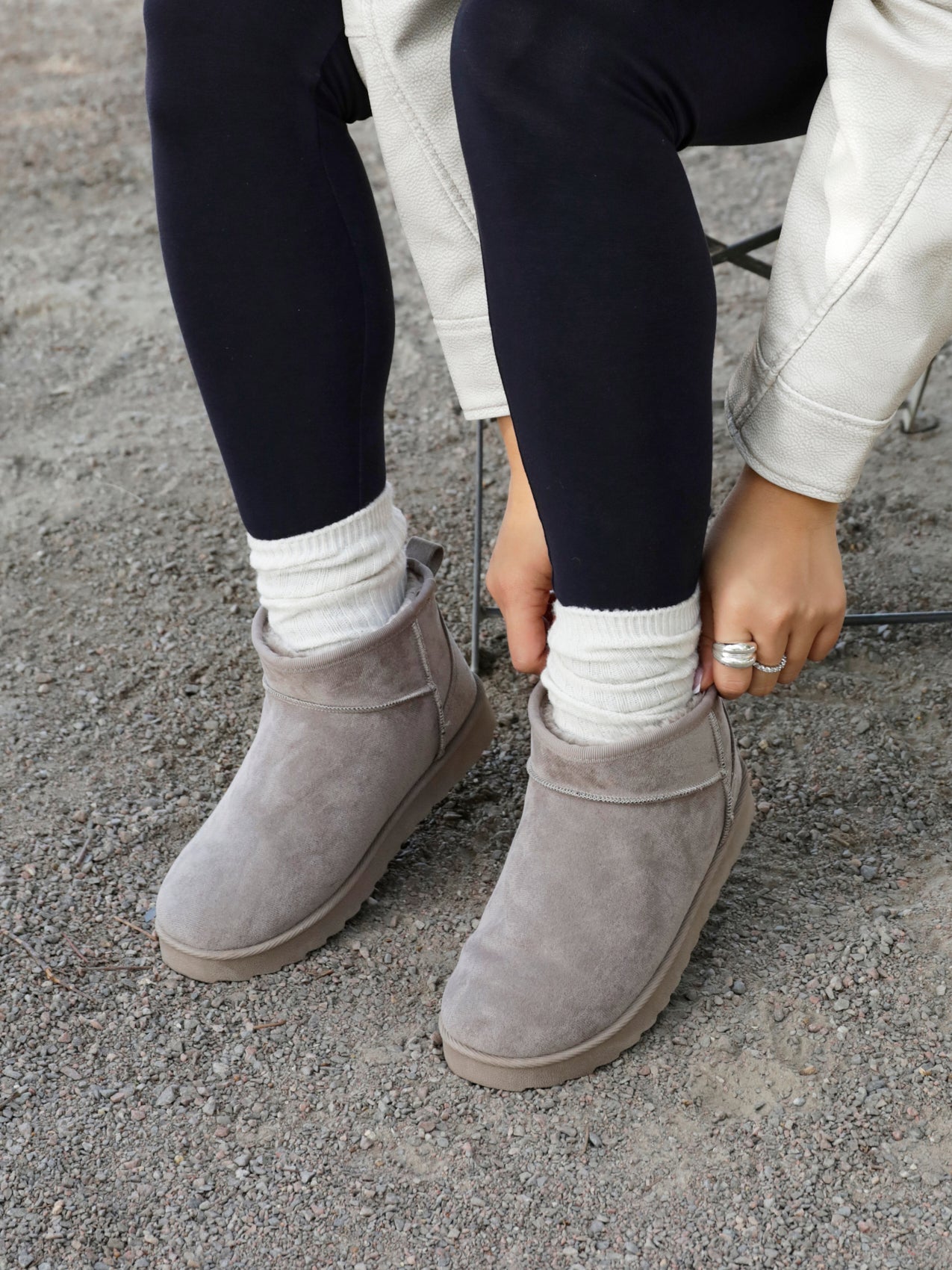 Ultra Mini Addy Ash Grey Fur Ankle Boots