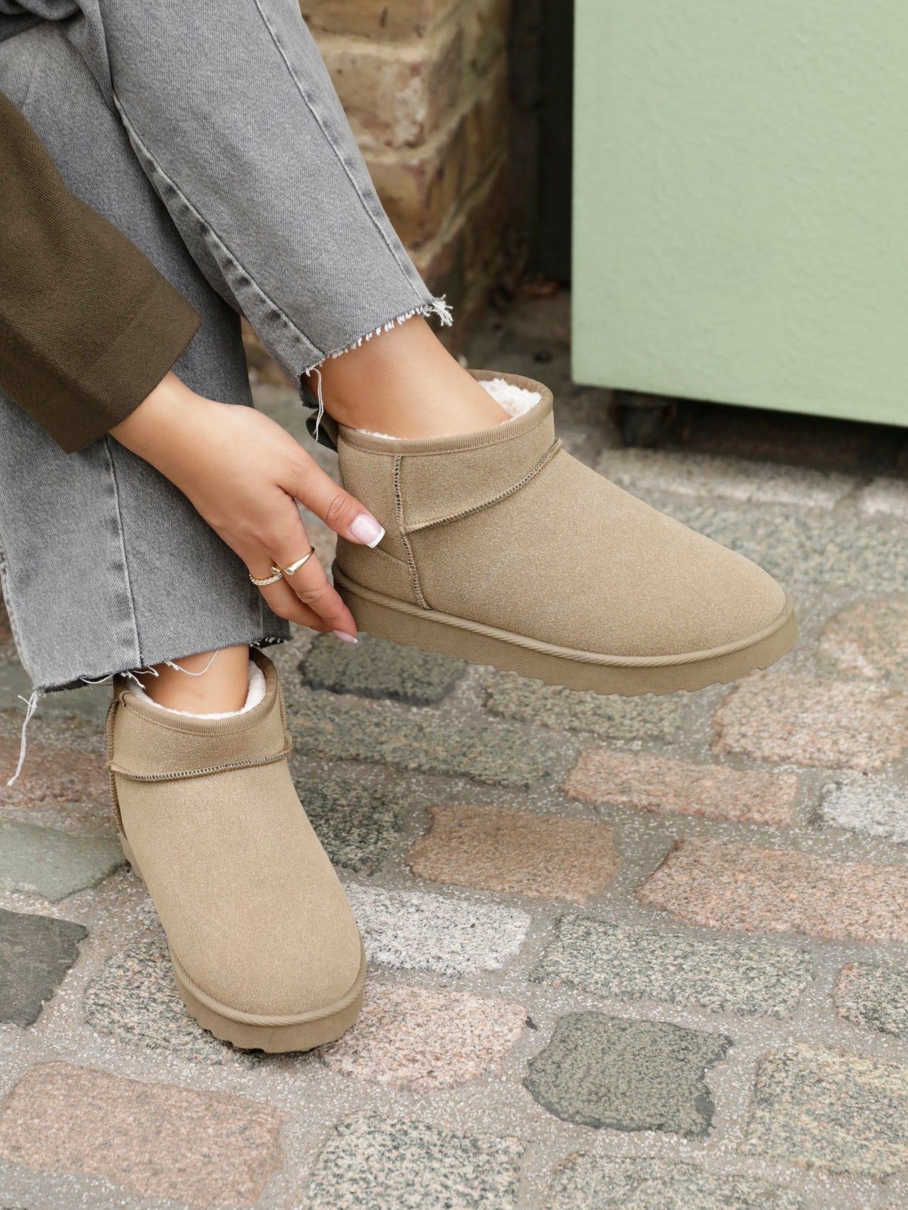 Ultra Mini Addy Khaki Fur Ankle Boots