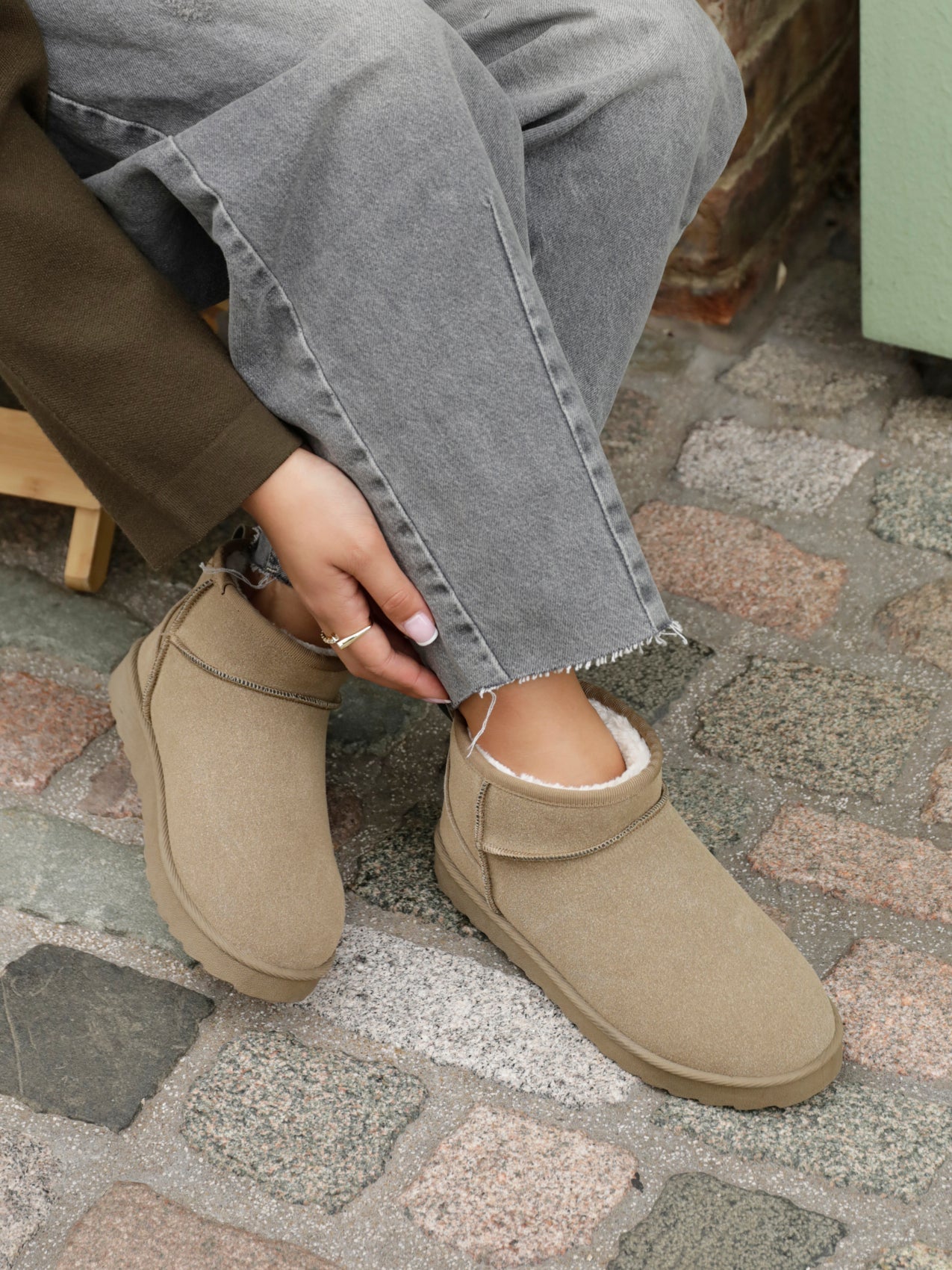 Ultra Mini Addy Khaki Fur Ankle Boots