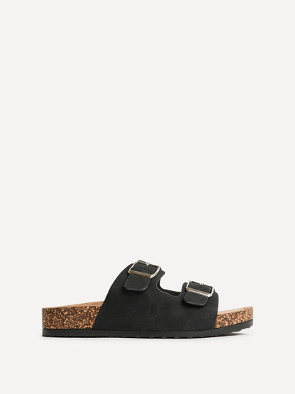 Mission Black Soft Footbed Double Buckle Sandals