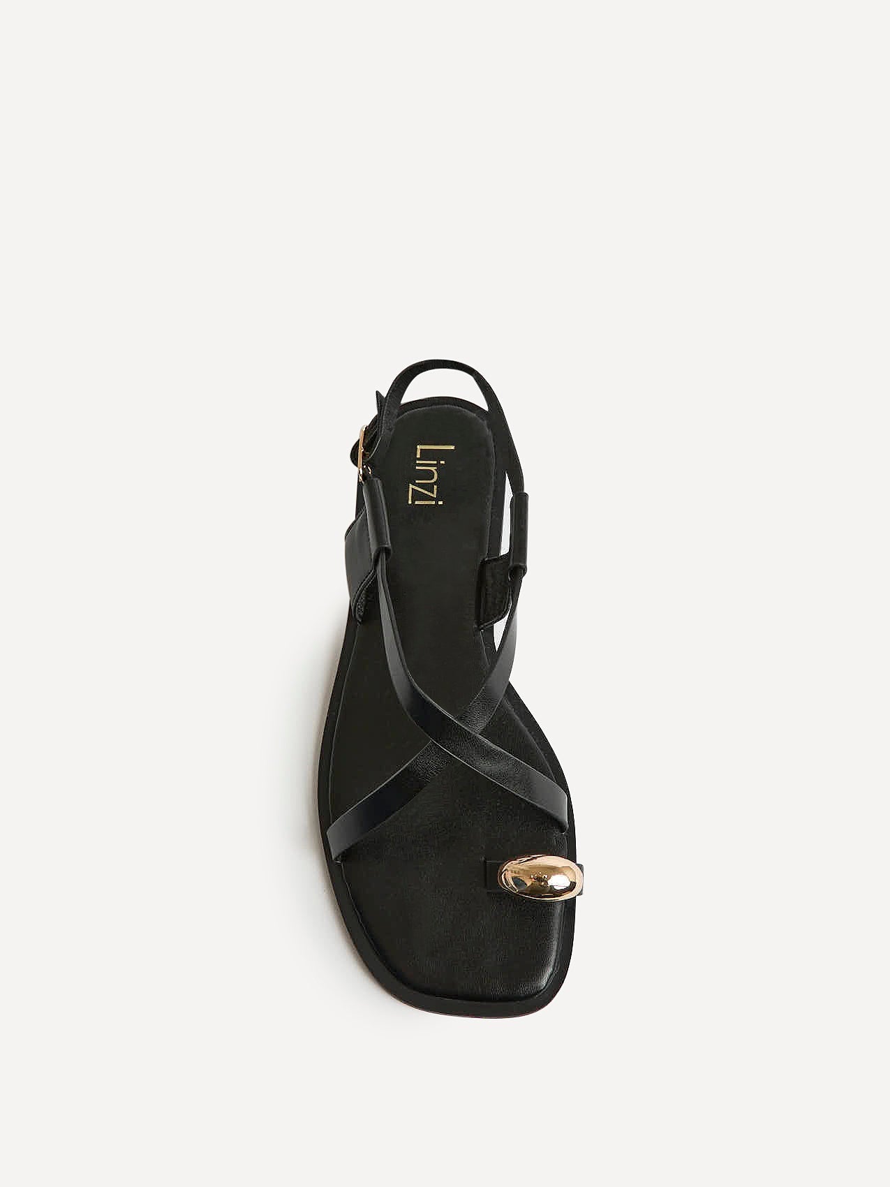 Mist Black Toe Ring Flat Sandals