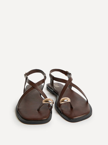 Mist Brown Toe Ring Flat Sandals
