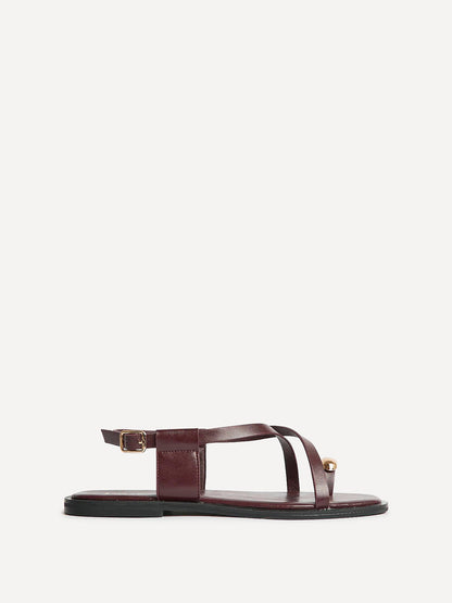 Mist Burgundy Toe Ring Flat Sandals