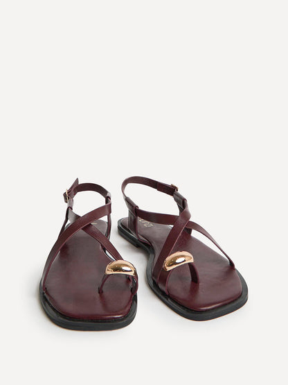 Mist Burgundy Toe Ring Flat Sandals
