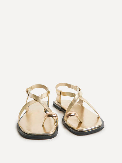 Mist Gold Toe Ring Flat Sandals