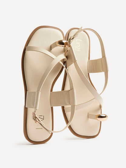 Mist Ivory Toe Ring Flat Sandals