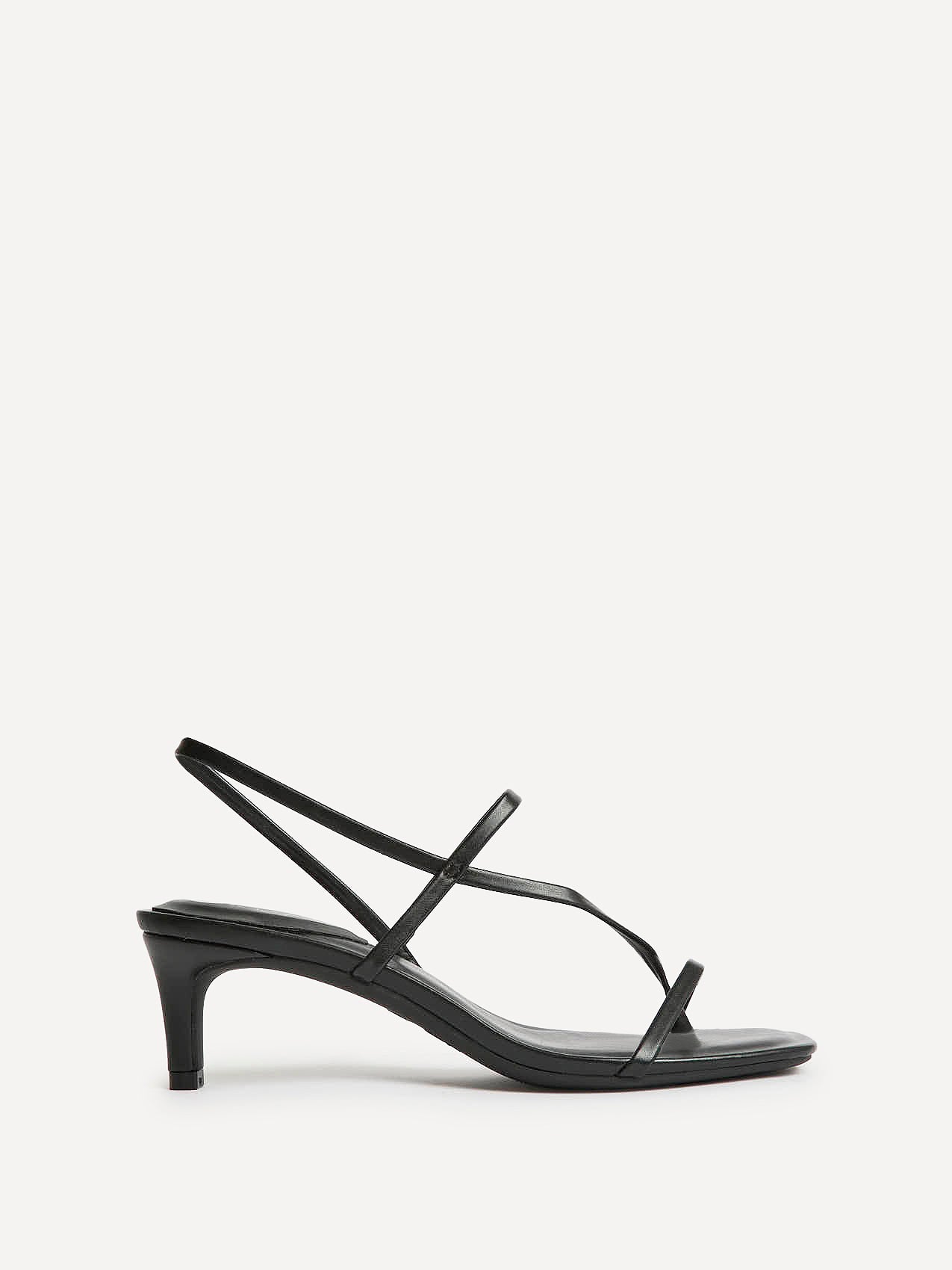 Mode Black Faux Leather Heeled Sandals