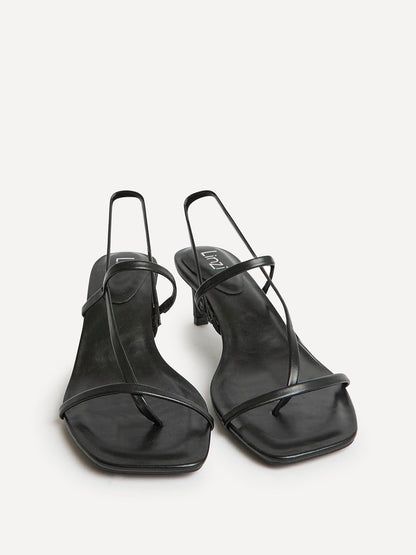 Mode Black Faux Leather Heeled Sandals