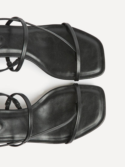 Mode Black Faux Leather Heeled Sandals