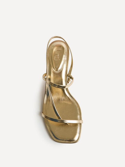 Mode Gold Faux Leather Heeled Sandals