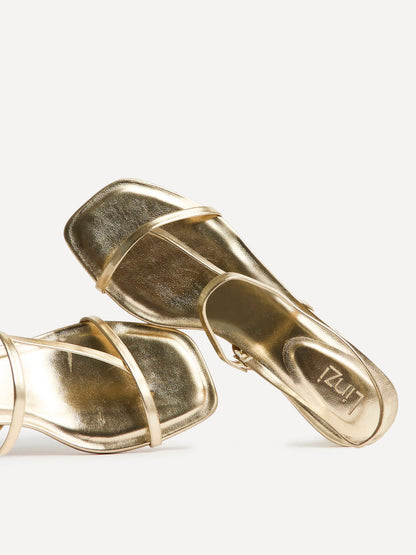 Mode Gold Faux Leather Heeled Sandals