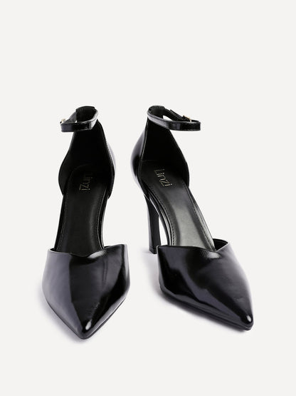 Moira Black Faux Leather V Cut Court Heels