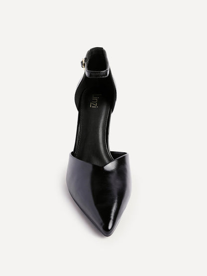 Moira Black Faux Leather V Cut Court Heels