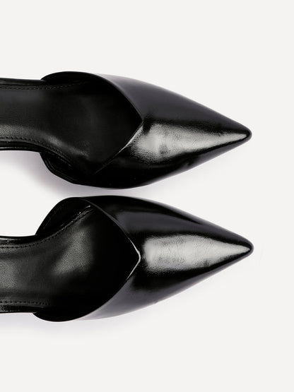 Moira Black Faux Leather V Cut Court Heels