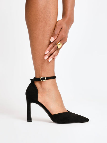 Moira Black Faux Suede V Cut Court Heels