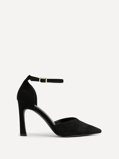 Moira Black Faux Suede V Cut Court Heels