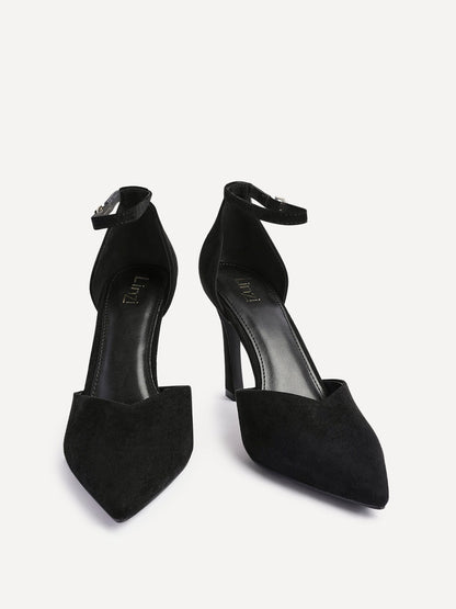 Moira Black Faux Suede V Cut Court Heels