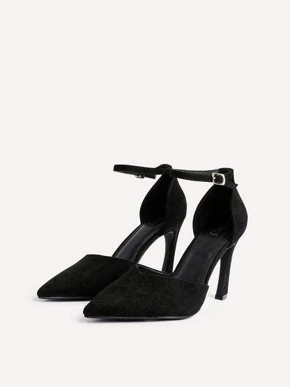 Moira Black Faux Suede V Cut Court Heels
