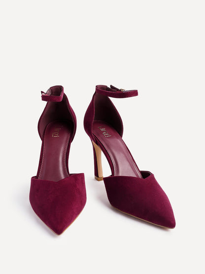 Moira Burgundy Faux Suede V Cut Court Heels