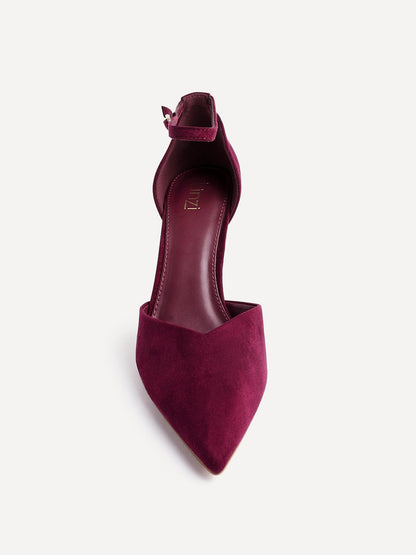 Moira Burgundy Faux Suede V Cut Court Heels