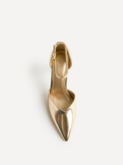 Moira Gold Faux Leather V Cut Court Heels