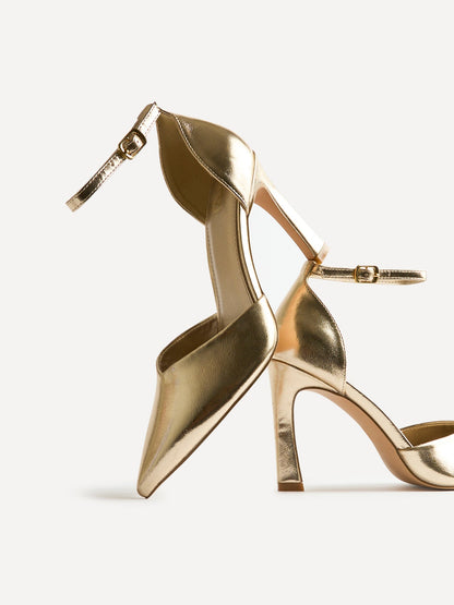 Moira Gold Faux Leather V Cut Court Heels