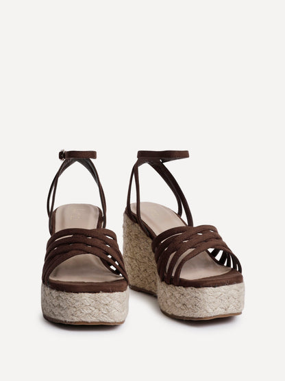Moment Brown Faux Suede Wedge Sandals