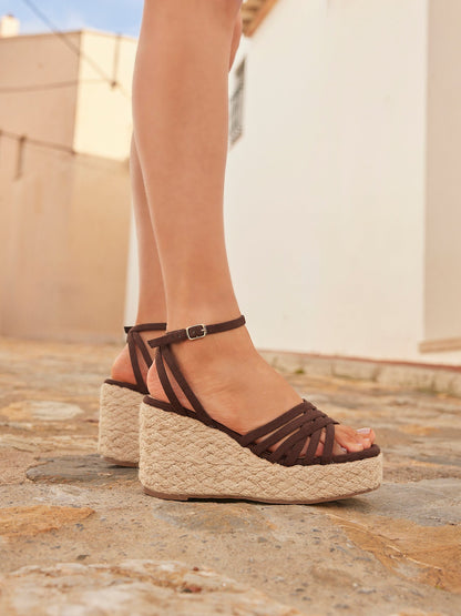 Moment Brown Faux Suede Wedge Sandals