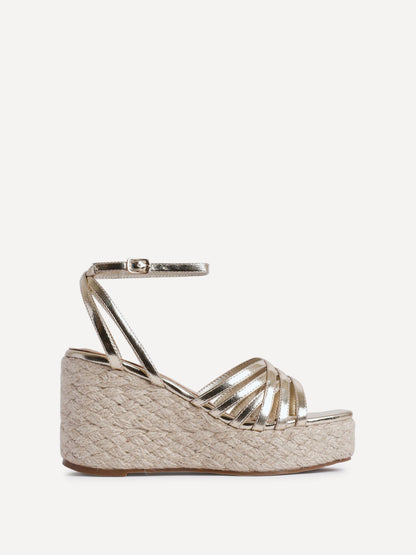 Moment Gold Faux Leather Wedge Sandals