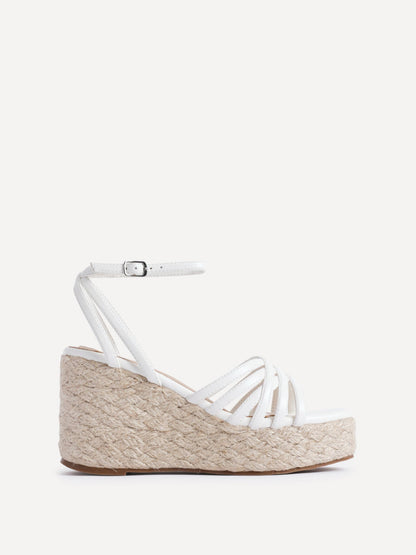 Moment White Faux Leather Wedge Sandals