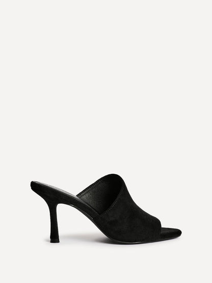 Monarch Black Peep Toe Mule Heels