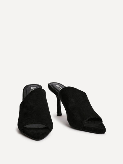 Monarch Black Peep Toe Mule Heels