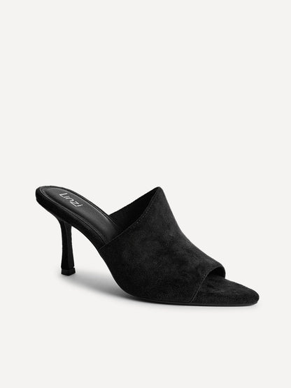 Monarch Black Peep Toe Mule Heels